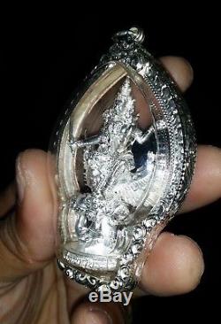 925 SIlver Thai Buddha Amulet Phra Narai & Krut Protect Genuine Wealthy & Case