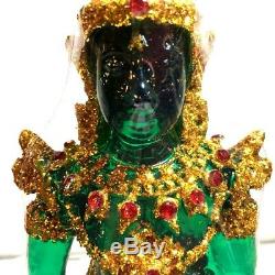 999 Thai Emerald Buddha Statue Meditation Amulet Green Old Gem Gold Armor 29 CM