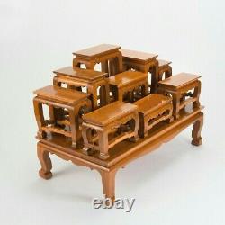 Altar Set Thai Teak Wood Buddha Amulet Worship 9 Table Handmade Beautiful