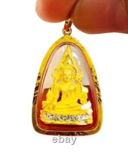 Amulet 18K Gold Thai Buddha Pendant Phra Chinnarat decorted CZ Stone real Frame