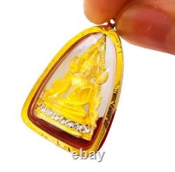 Amulet 18K Gold Thai Buddha Pendant Phra Chinnarat decorted CZ Stone real Frame