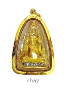 Amulet 18K Gold Thai Buddha Pendant Phra Chinnarat decorted CZ Stone real Frame
