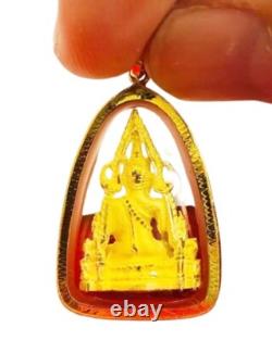 Amulet 18K Gold Thai Buddha Pendant Phra Chinnarat decorted CZ Stone real Frame
