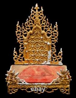 Ancient Burmese Buddha Altar Shelf Base Gold Plated Metal Wooden Amulet CK906
