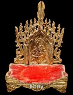 Ancient Burmese Buddha Altar Shelf Base Gold Plated Metal Wooden Amulet CK906