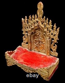 Ancient Burmese Buddha Altar Shelf Base Gold Plated Metal Wooden Amulet CK906