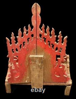 Ancient Burmese Buddha Altar Shelf Base Gold Plated Metal Wooden Amulet CK906