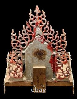 Ancient Burmese Buddha Altar Shelf Base Gold Plated Metal Wooden Amulet CK906