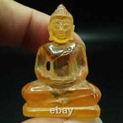 Ancient Yellow Gemstone Kru Hod Buddha Meditate Shengmai Real Thai Amulet #2