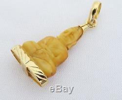 Antique 14K Solid Yellow Gold Carved Buddha Thai Amulet Pendant
