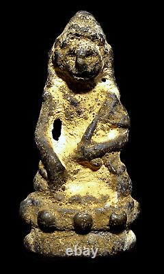 Antique 16th C Bronze Buddha Phra Kring Nuea Chin Kheaw Figure Thai Amulet
