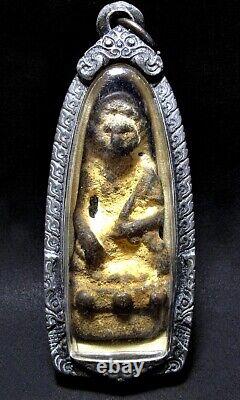 Antique 16th C Bronze Buddha Phra Kring Nuea Chin Kheaw Figure Thai Amulet