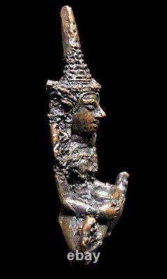 Antique 18th C Bronze Buddha, Phra Rattan Parng Aum Bathr, Thai Amulet