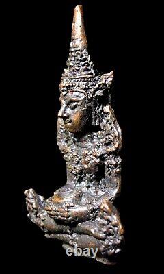 Antique 18th C Bronze Buddha, Phra Rattan Parng Aum Bathr, Thai Amulet