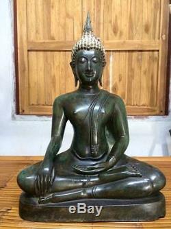 Antique Buddha Bronze Phra Sukhothai Thai Amulet H 24 inch Statues Nice