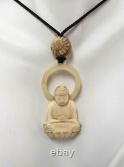 Antique Buddha Lotus pendant Amulet hand carved ox yoga thai monk meditation