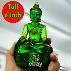 Antique Leklai Quartz Crystal Buddha Green Stone Statue KruHod Thai Amulet 18035
