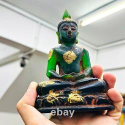 Antique Leklai Quartz Crystal Buddha Green Stone Statue KruHod Thai Amulet 18035