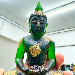 Antique Leklai Quartz Crystal Buddha Green Stone Statue KruHod Thai Amulet 18035