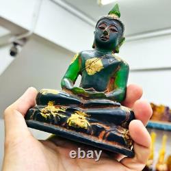 Antique Leklai Quartz Crystal Buddha Green Stone Statue KruHod Thai Amulet 18035