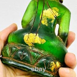 Antique Leklai Quartz Crystal Buddha Green Stone Statue KruHod Thai Amulet 18035