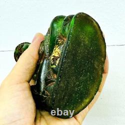 Antique Leklai Quartz Crystal Buddha Green Stone Statue KruHod Thai Amulet 18035