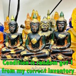 Antique Leklai Quartz Crystal Buddha Green Stone Statue KruHod Thai Amulet 18035