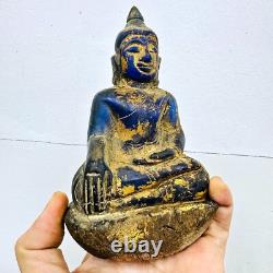 Antique Leklai Quartz Crystal Buddha Statue Blue Stone KruHod Thai Amulet #17978