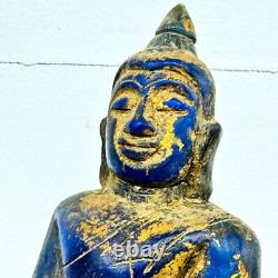 Antique Leklai Quartz Crystal Buddha Statue Blue Stone KruHod Thai Amulet #17978
