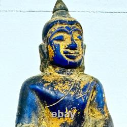 Antique Leklai Quartz Crystal Buddha Statue Blue Stone KruHod Thai Amulet #17978