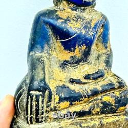 Antique Leklai Quartz Crystal Buddha Statue Blue Stone KruHod Thai Amulet #17978