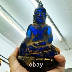 Antique Leklai Quartz Crystal Buddha Statue Blue Stone KruHod Thai Amulet #17978