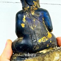 Antique Leklai Quartz Crystal Buddha Statue Blue Stone KruHod Thai Amulet #17978