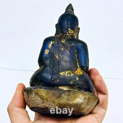 Antique Leklai Quartz Crystal Buddha Statue Blue Stone KruHod Thai Amulet #17978