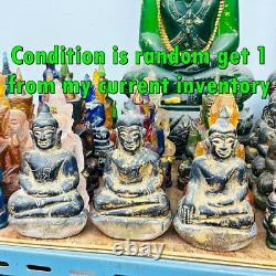 Antique Leklai Quartz Crystal Buddha Statue Blue Stone KruHod Thai Amulet #17978