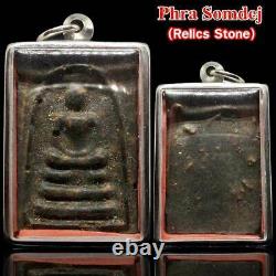 Antique Phra Somdej Relics Stone Thailand Luck Charm Thai Buddha Amulet Pendant