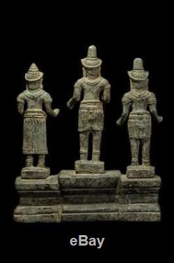Antique Statues 3 Deity Buddha Bronze Bayon Angor Khmer Lopburi Thai Amulets