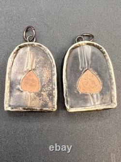 Antique Sterling Silver Clay Thai Buddha His & Hers Phra Somkor Amulets