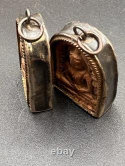 Antique Sterling Silver Clay Thai Buddha His & Hers Phra Somkor Amulets