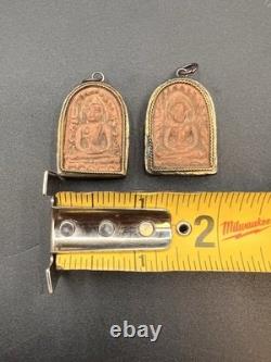 Antique Sterling Silver Clay Thai Buddha His & Hers Phra Somkor Amulets