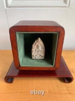 Antique Thai Buddha Amulet Rosewood Shrine Box 5 x 4
