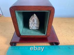 Antique Thai Buddha Amulet Rosewood Shrine Box 5 x 4