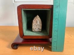 Antique Thai Buddha Amulet Rosewood Shrine Box 5 x 4