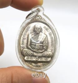 Antique Thai Buddha Amulet Silver Coin LP Moon Wat Khao Daeng 1973 First Version