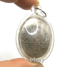 Antique Thai Buddha Amulet Silver Coin LP Moon Wat Khao Daeng 1973 First Version