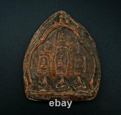 Antique Thai Reliquary Votive Amulet Buddha Tsa Tsa Buddhist Three Wise Monkeys