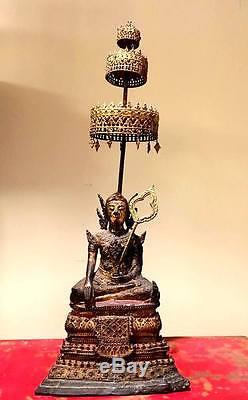 Antiques Gilt Bronze Buddha Buddhist Nun Rattanakosin 18th. C Thai Amulet Statue