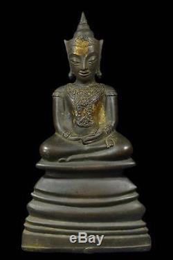 Antiques Gilt Bronze Buddha Phra Chai Dynasty Ayuttaya 17th. C Thai Amulets Rare