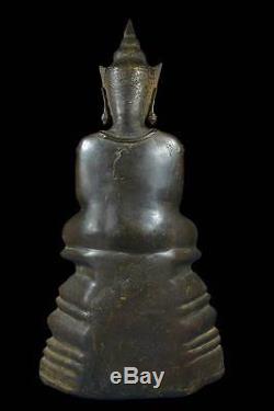 Antiques Gilt Bronze Buddha Phra Chai Dynasty Ayuttaya 17th. C Thai Amulets Rare