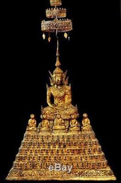 Antiques Gilt Bronze Buddha Phra Rom 18th. C Royal Tiered Thai Amulets Statues
